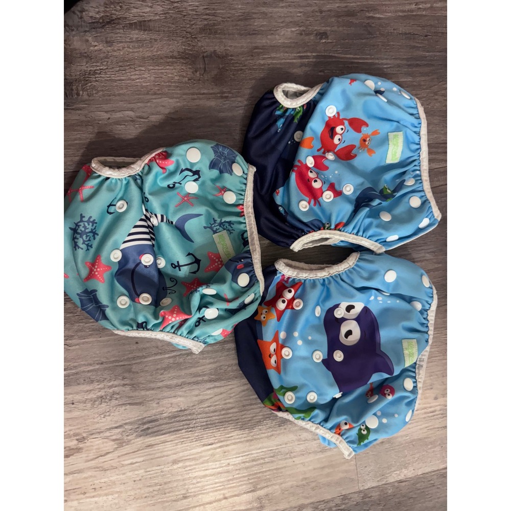 Wegreeco Reusable Swim Diapers Set of 3 Ocean Whale Crab Starfish Size Large